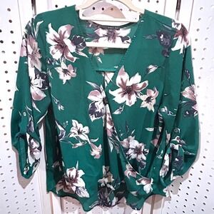 West Kei Emerald Green Floral Print V Neck Dolman Sleeve Blouse MP